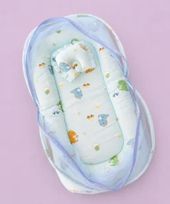 Foldable Muslin Bedding Set(82×45cm) - Blue with Baby Dino - BS1