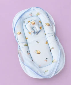 Foldable Muslin Bedding Set(82×45cm) - Blue with Vehicle and Fruits - BS1