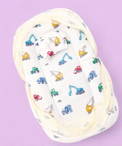Foldable Muslin Bedding Set(82×45cm) - Light Yellow with Vehicles - BS1