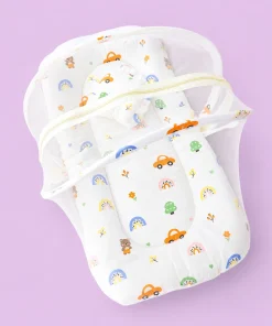 Foldable Muslin Bedding Set(82×45cm) - Off White with Car and Rainbow - BS1 - Image 2