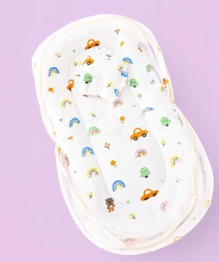Foldable Muslin Bedding Set(82×45cm) - Off White with Car and Rainbow - BS1