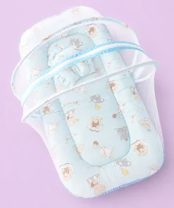 Foldable Muslin Bedding Set(82×45cm) - Light Blue with Circus Animals - BS1 - Image 2