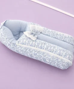 Premium Baby Carry Nest and Wrapper (62x30cm) - White with Blue Color Leaf - KW1