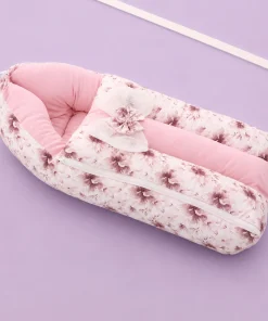 Premium Baby Carry Nest and Wrapper (62x30cm) - Cocoa Brown Flower - KW1