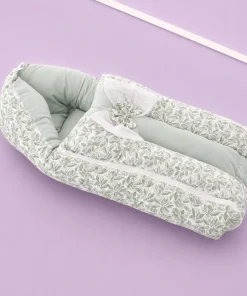Premium Baby Carry Nest and Wrapper (62x30cm) - White with Green Color Leaf - KW1