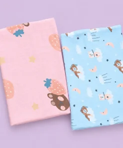 Bamboo Cotton Swaddle - Combo Pack of 2 - Blue Cloud and Teddy + Strawberry - SW1