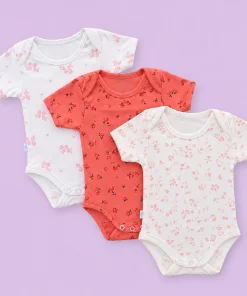 Romper/Onesie - Combo Pack of 3 - Pink Floral, Dark Pink Floral and Pink Print - AZBS