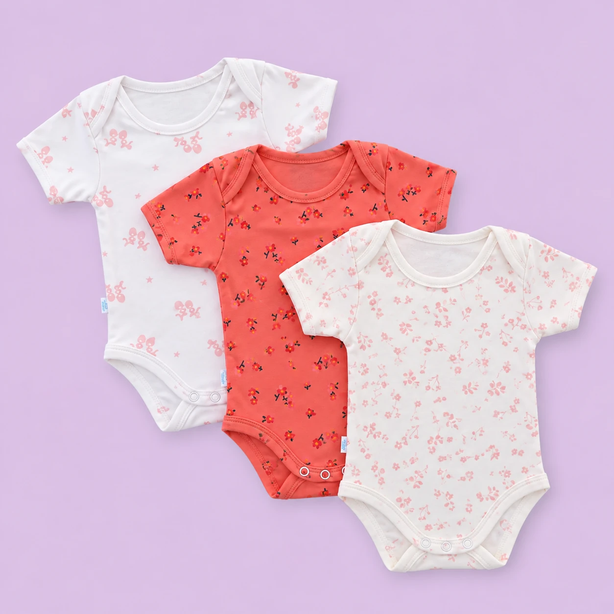 Romper/Onesie - Combo Pack of 3 - Pink Floral, Dark Pink Floral and Pink Print - AZBS