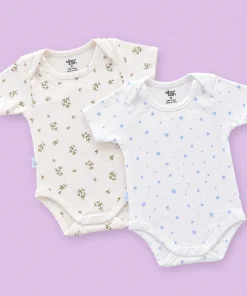 Romper/Onesie - Combo Pack of 2- Cream Floral and Blue Star - AZBS