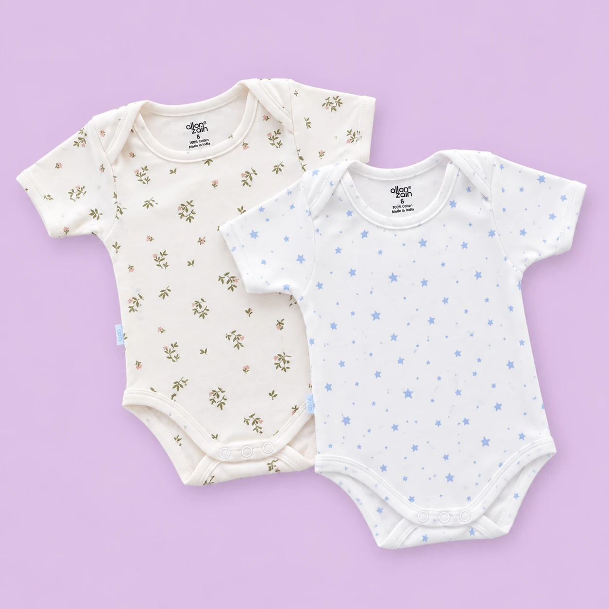 Romper/Onesie - Combo Pack of 2- Cream Floral and Blue Star - AZBS