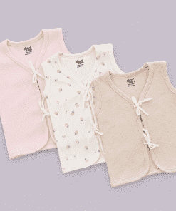 Front Knot Sleeveless Jhabla (Pack of 3) - Pink Stripe , Off white with Strawberry , Beige - JH1