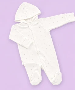 Hooded Sleeping Suit - Off White with Grey Small Star - SS1