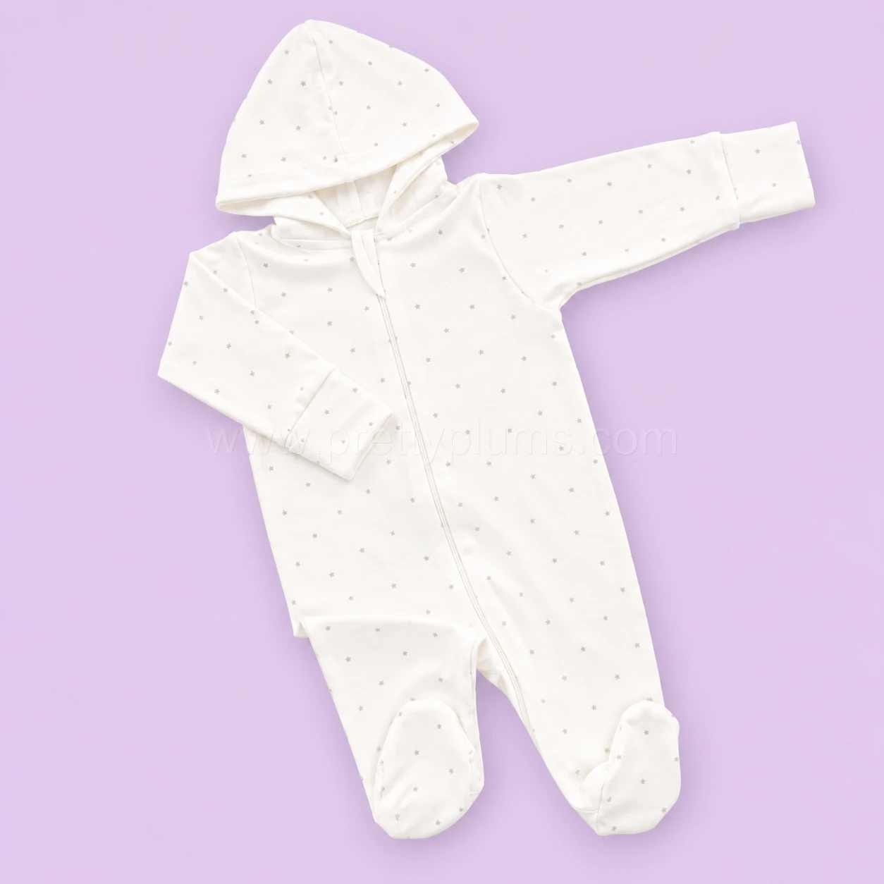 Hooded Sleeping Suit - Off White with Grey Small Star - SS1