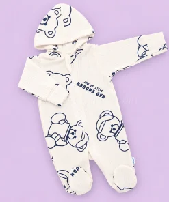 Hooded Sleeping Suit - Off White with Black Big Teddy - SS1
