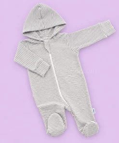 Hooded Sleeping Suit - Dark Grey and White Strip - SS1