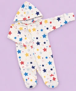 Hooded Sleeping Suit - White with Color Star - SS1
