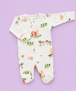 Sleeping Suit - White with House, Pig and Cow - SS1