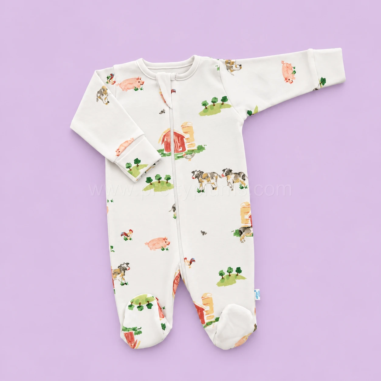 Sleeping Suit - White with House, Pig and Cow - SS1