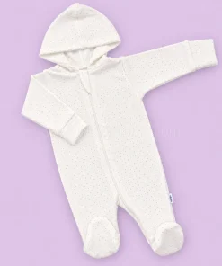 Hooded Sleeping Suit - White with Small Dot - SS1