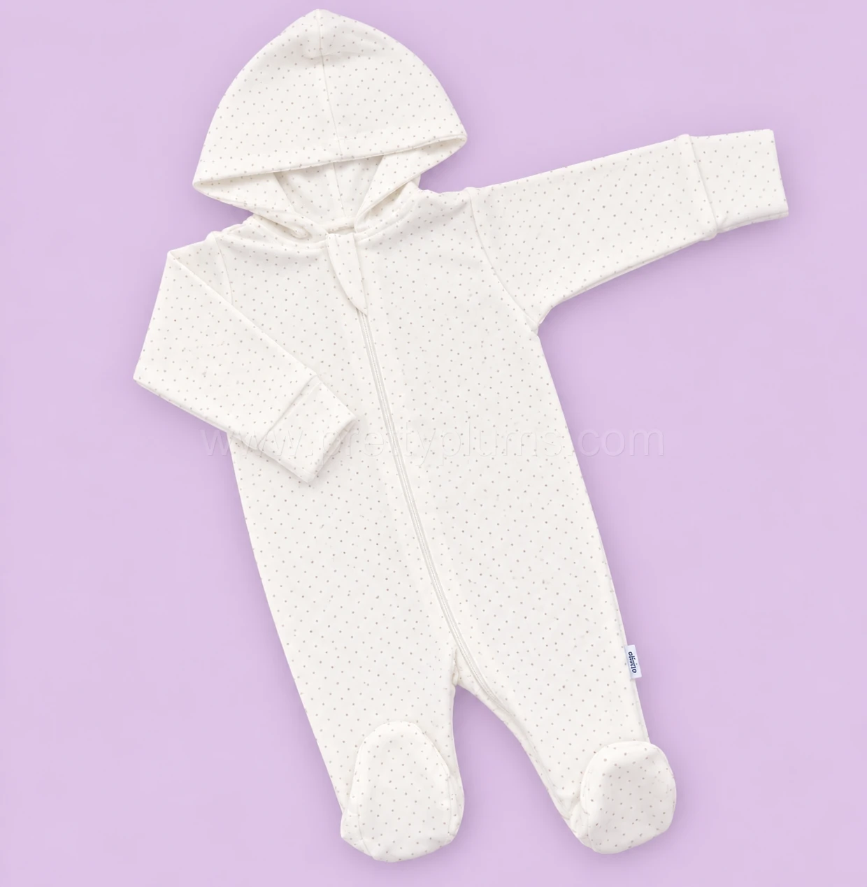 Hooded Sleeping Suit - White with Small Dot - SS1