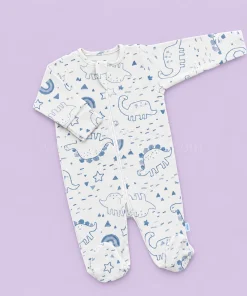 Sleeping Suit - White with Blue Line Dino - SS1