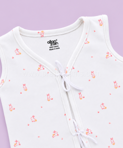 Alternative view of Front Knot Sleeveless Jhabla (Pack of 2) - Light Pink with Pink Dot and White with Pink Rabbit - JH1