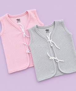 Front Knot Sleeveless Jhabla (Pack of 2) - Pink Strip and Grey Strip - JH1