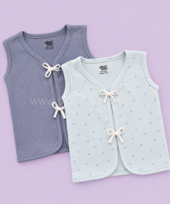Front Knot Sleeveless Jhabla (Pack of 2) - Dark Blue and Blue with Blue Star - JH1