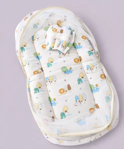 Foldable Muslin Bedding Set (82×45cm) - Off White with Animal and Tree - BS1