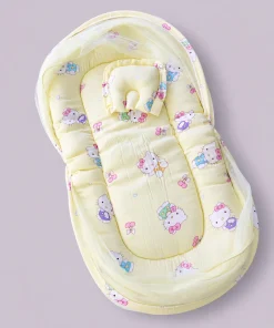 Foldable Muslin Bedding Set (82×45cm) - Light Yellow with Kitty - BS1