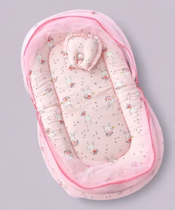 Foldable Muslin Bedding Set (82×45cm) - Pink with Cute Rabbit   - BS1