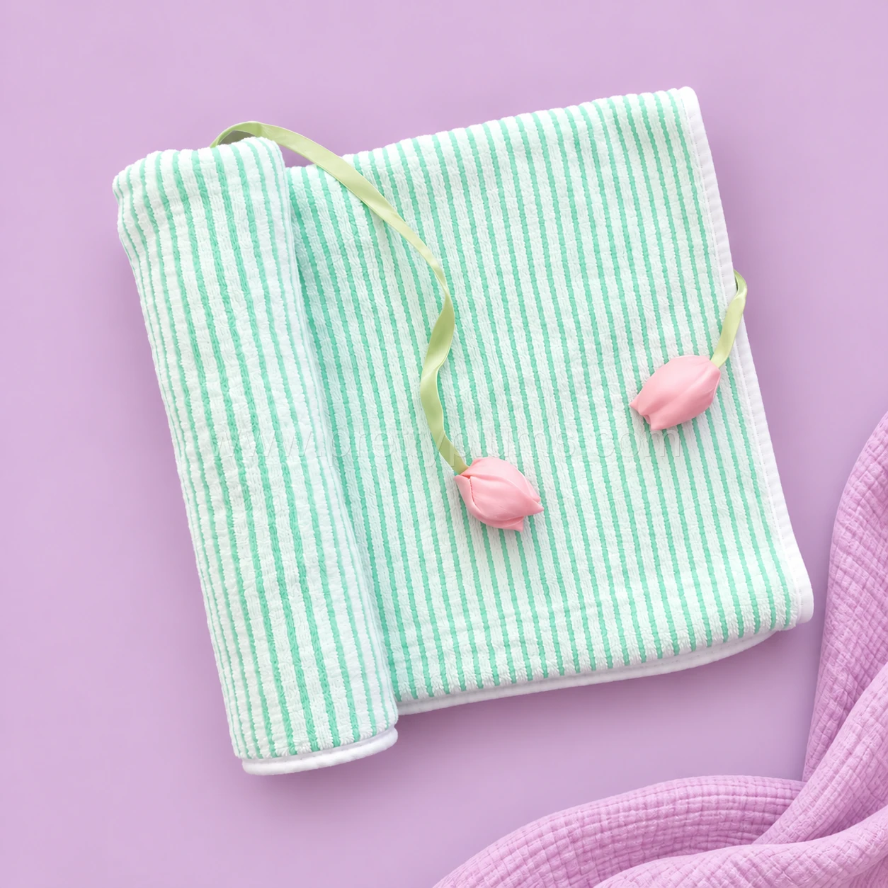 Microfiber Bath Towel - 50x100cm - Light Green Stripe - BT1