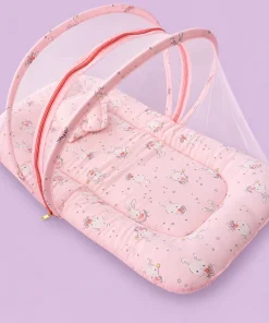 Alternative view of Foldable Muslin Bedding Set (82×45cm) - Pink with Cute Rabbit   - BS1