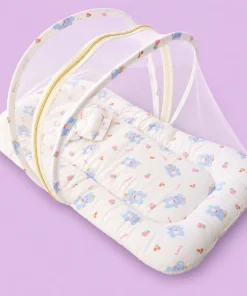 Alternative view of Foldable Muslin Bedding Set (82×45cm) - Off White with Blue Teddy - BS1