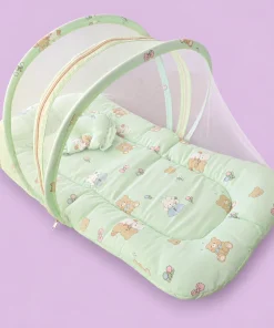 Alternative view of Foldable Muslin Bedding Set (82×45cm) - Green with Rabbit and Two Teddy - BS1