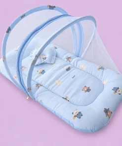 Alternative view of Foldable Muslin Bedding Set (82×45cm) - Blue with Bear - BS1