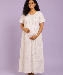 Maternity Feeding Nighty - Brown Small print - MFN