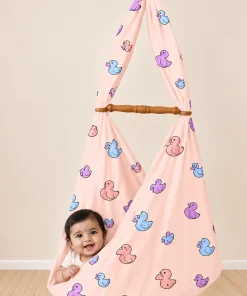Alternative view of Baby Cotton Hooded Cradle Cloth - Peach with Duck - CC1