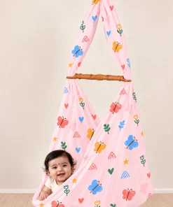 Alternative view of Baby Cotton Hooded Cradle Cloth - Light Pink with Butterfly - CC1