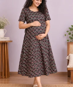 Maternity/ Feeding dress - PPMFK - Black  with Floral