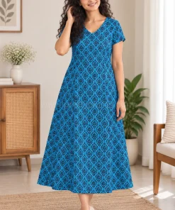 Maternity Feeding A-line Kurthy - Blue with Thick Floral Print  - MFK