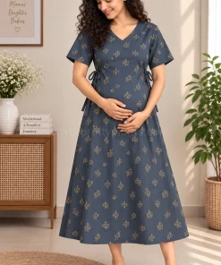Maternity/ Feeding dress - PPMFK - Dark Gray with Mango Print