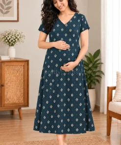 Maternity Feeding A-line Kurthy - Green with Floral - MFK
