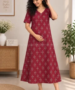 Maternity Feeding A-line Kurthy - Maroon Print - MFK