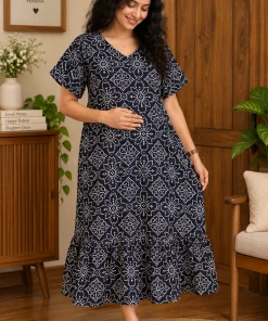 Maternity/ Feeding dress - PPMFK - Black with Doted Floral