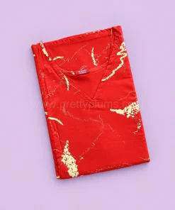 Maternity Feeding A-line Kurthy - Red with Cream Print - MFK - Image 2