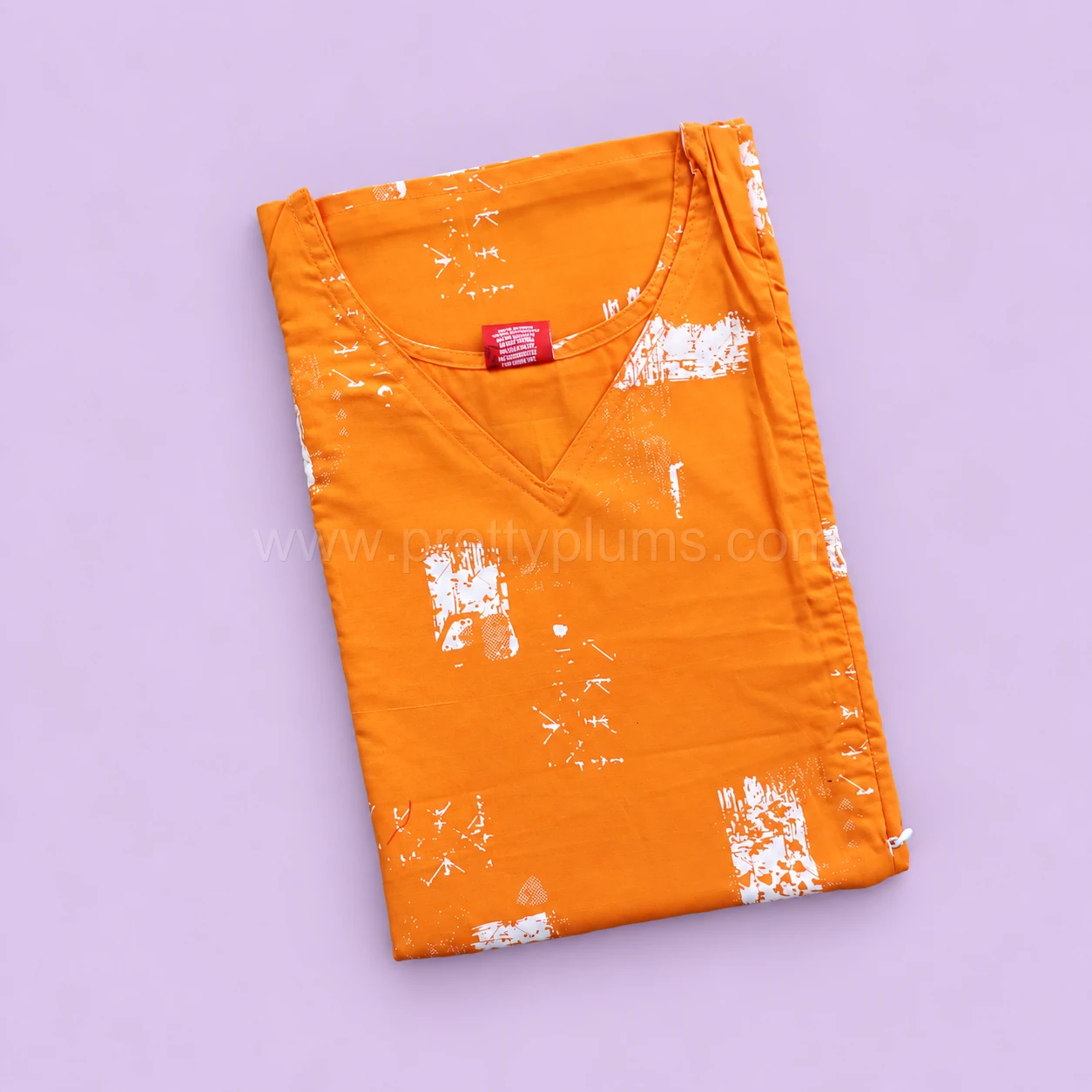 Maternity Feeding A-line Kurthy - Orange with Print - MFK - Image 2