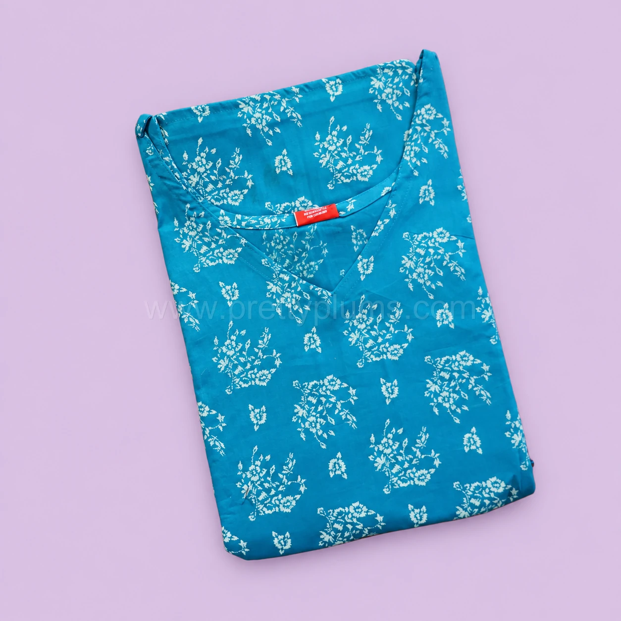 Maternity Feeding A-line Kurthy - Blue with White Floral Print - MFK - Image 2