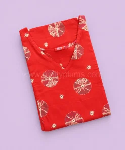 Maternity Feeding A-line Kurthy - Red with Round Print  - MFK - Image 2