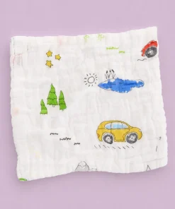 Alternative view of Premium Crinkled Muslin Face Towel Combo 5 (25x25cm)  Car , Dino , Bear , Dancing Girl , Duck and Teddy - FT1